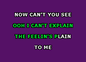 NOW CAN'T YOU SEE

OOH I CAN'T EXPLAIN
THE FEELIN'S PLAIN

TO ME