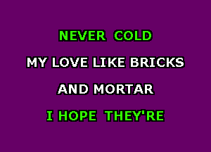 NEVER COLD
MY LOVE LIKE BRICKS
AND MORTAR

I HOPE THEY'RE