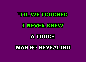 TIL WE TOUCHED

I NEVER KNEW
ATOUCH

WAS SO REVEALING