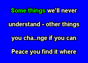 Some things we, never
understand - other things
you cha..nge if you can

Peace you find it where