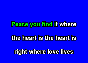 Peace you find it where

the heart is the heart is

right where love lives