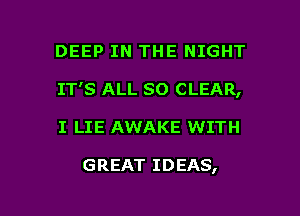 DEEP IN THE NIGHT
IT'S ALL SO CLEAR,

I LIE AWAKE WITH

GREAT IDEAS,

g