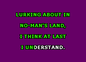 LURKING ABOUT IN

NO-MAN'S LAND,

I THINK AT LAST

I UNDERSTAND.