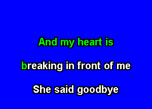 And my heart is

breaking in front of me

She said goodbye