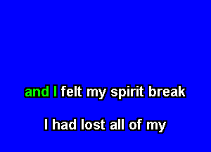 and I felt my spirit break

I had lost all of my