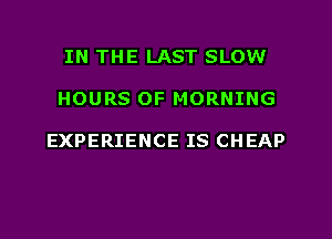 IN THE LAST SLOW

HOURS OF MORNING

EXPERIENCE IS CHEAP