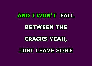 AND I WON'T FALL

BETWEEN THE

CRACKS YEAH,

JUST LEAVE SOME