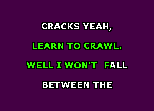 CRACKS YEAH,

LEARN TO CRAWL.
WELL I WON'T FALL

BETWEEN THE