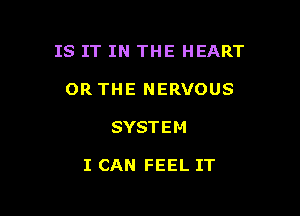 IS IT IN THE HEART

OR THE NERVOUS
SYSTEM

I CAN FEEL IT