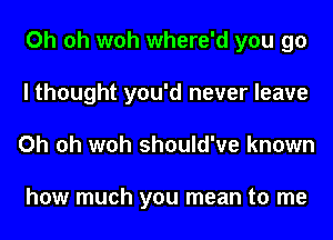 Oh oh woh where'd you go
I thought you'd never leave
Oh oh woh should've known

how much you mean to me