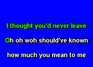 I thought you'd never leave

Oh oh woh should've known

how much you mean to me