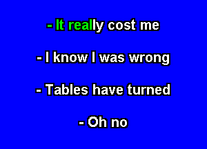 - It really cost me

- I know I was wrong

- Tables have turned

-Ohno