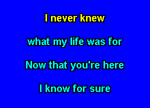 I never knew

what my life was for

Now that you're here

I know for sure
