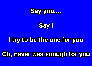 Say you....
Say I

ltry to be the one for you

Oh, never was enough for you