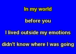 In my world
before you

I lived outside my emotions

didn't know where I was going