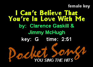 female key

I Can't Believe That
You're Ill Love With Me

byz Clarence Gaskill 8
Jimmy McHugh

keyz G timez 251

Dow gow

YOU SING THE HITS