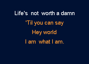 Life's not worth a damn

'Til you can say

Hey world

I am what I am.