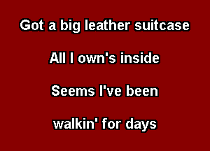 Got a big leather suitcase

All I own's inside
Seems I've been

walkin' for days