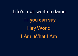 Life's not worth a damn

'Til you can say
Hey World

I Am What I Am