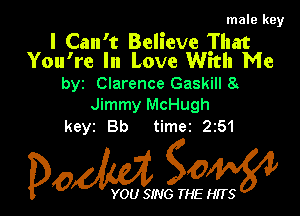 male key

I Can't Believe That
You're Ill Love With Me

byz Clarence Gaskill 8
Jimmy McHugh

keyi Bb timer 251

Dow gow

YOU SING THE HITS