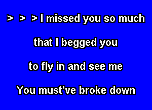 o t- o I missed you so much

that I begged you
to fly in and see me

You must've broke down