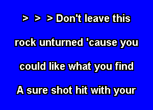 t- r) t' Don't leave this
rock unturned 'cause you

could like what you find

A sure shot hit with your