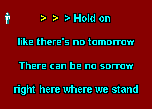 t Hold on
like there's no tomorrow

There can be no sorrow

right here where we stand