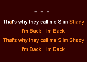 That's why they call me Slim Shady

I'm Back. I'm Back

That's why they call me Slim Shady

I'm Back. I'm Back