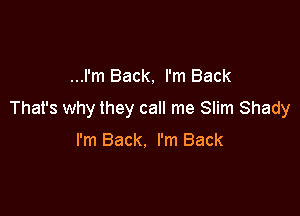 ...I'm Back. I'm Back

That's why they call me Slim Shady

I'm Back. I'm Back