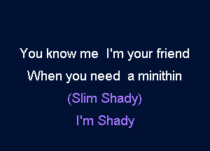 You know me I'm your friend

When you need a minithin
(Slim Shady)
I'm Shady