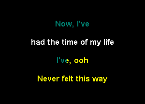 Now, I've
had the time of my life

I've, ooh

Never felt this way