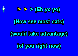 ) ? (Eh yo yo)

(Now see most cats)

(would take advantage)

(of you right now)
