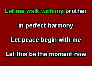 Let me walk with my brother
in perfect harmony
Let peace begin with me

Let this be the moment now