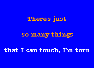 There's just
so many things

that I can touch, I'm torn