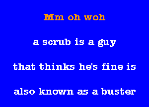 Mm oh woh
a scrub is a guy
that thinks he's fine is

also known as a buster