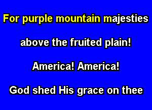 For purple mountain majesties
above the fruited plain!
America! America!

God shed His grace on thee