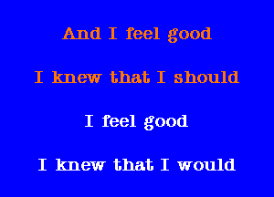 And I feel good
I knew that I should
I feel good

I knew that I would