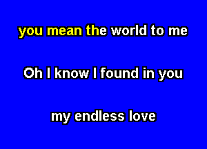 you mean the world to me

Oh I know I found in you

my endless love