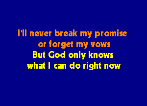 I'll never break my promise
or forget my vows

But God only knows
what I can do right now