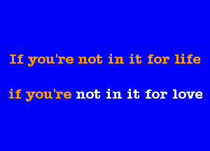 If you're not in it for life

if you're not in it for love