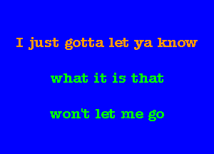 I just gotta let ya know
what it is that

wonlt let me go