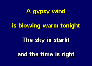 A gypsy wind
is blowing warm tonight

The sky is starlit

and the time is right