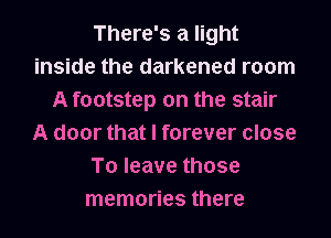There's a light
inside the darkened room
A footstep on the stair
A door that I forever close
To leave those
memories there