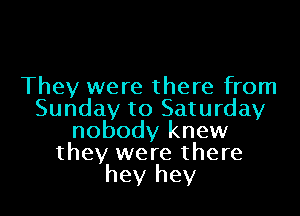They were there from
Sunday to Saturday
nobody knew
they were there
hey hey