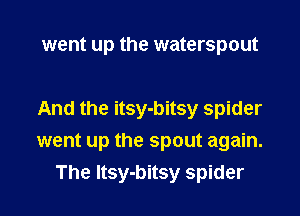 went up the waterspout

And the itsy-bitsy spider
went up the spout again.
The Itsy-bitsy spider