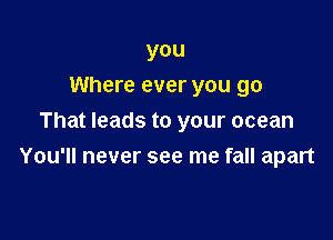 you
Where ever you go

That leads to your ocean
You'll never see me fall apart