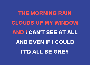 THE MORNING RAIN
CLOUDS UP MY WINDOW
AND I CAN'T SEE AT ALL

AND EVEN IF I COULD
IT'D ALL BE GREY