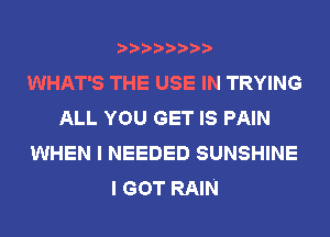 WHAT'S THE USE IN TRYING
ALL YOU GET IS PAIN
WHEN I NEEDED SUNSHINE
I GOT RAIN