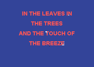IN THE LEAVES IN
THE TREES
AND THE TOUCH OF

THE BREEZE