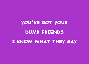 YOU' VE GOT YOUR

DUMB FRIENDS
I KNOW WHAT THEY SAY